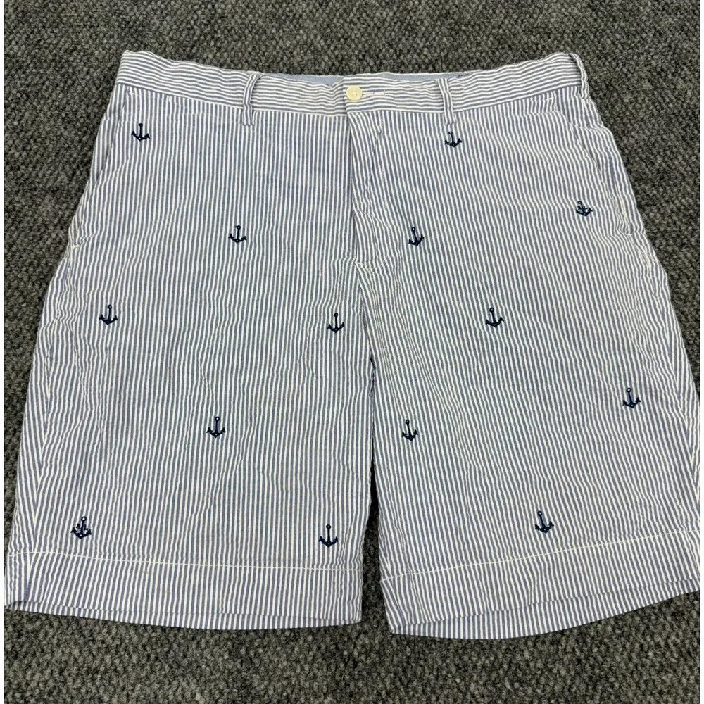 Polo Ralph Lauren Chino Shorts Men's 34 Blue White Striped Anchor Classic Fit 9" - Picture 1 of 8